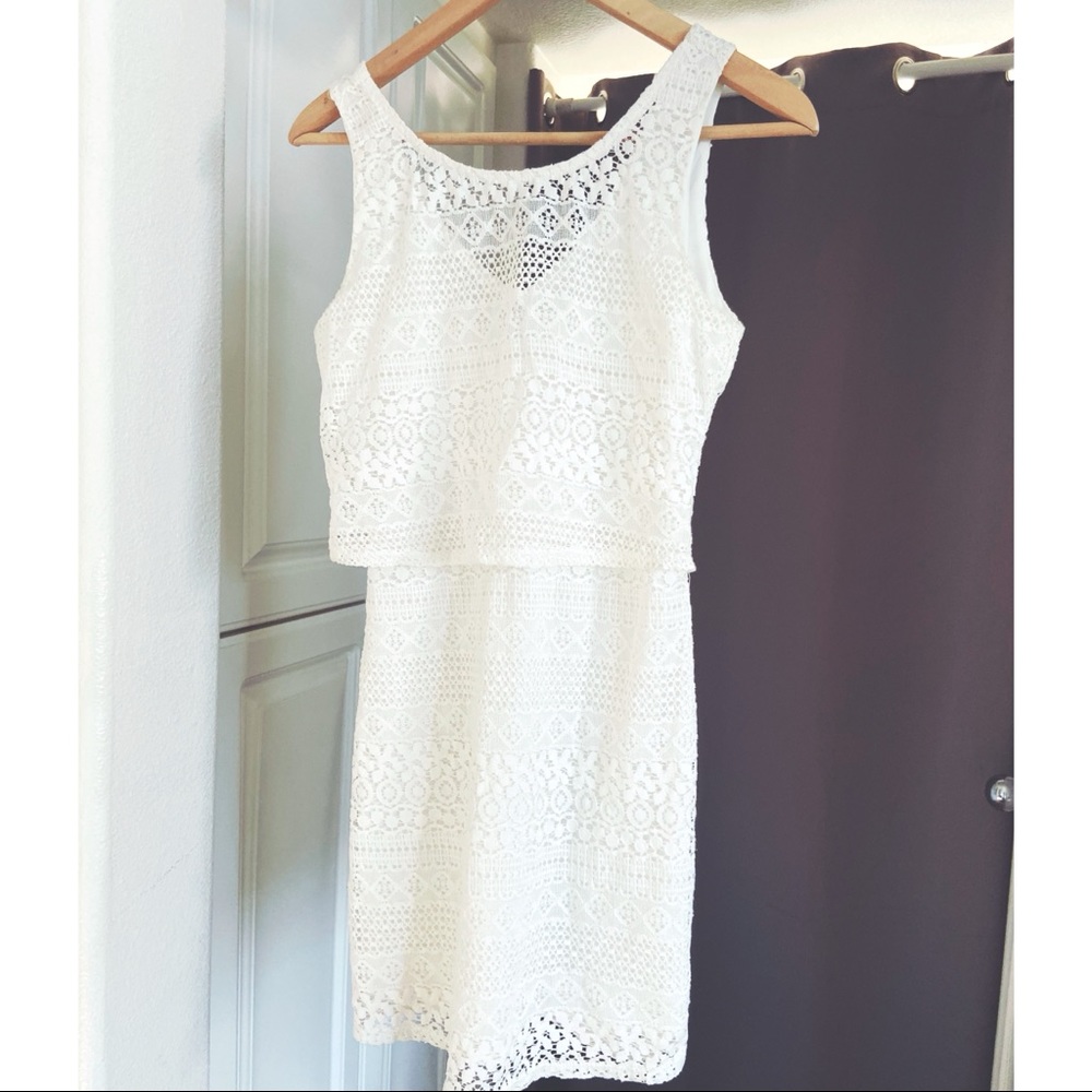 White Boutique Lace Dress with crop top cutoff